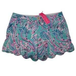 NWT Lilly Pulitzer Buttercup‎ Knit Shorts Women Stretched Pockets Scalloped 10